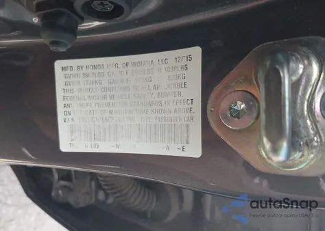 2016 Honda Civic Touring z USA, uszkodzony, nr VIN 19XFC1F96GE204199